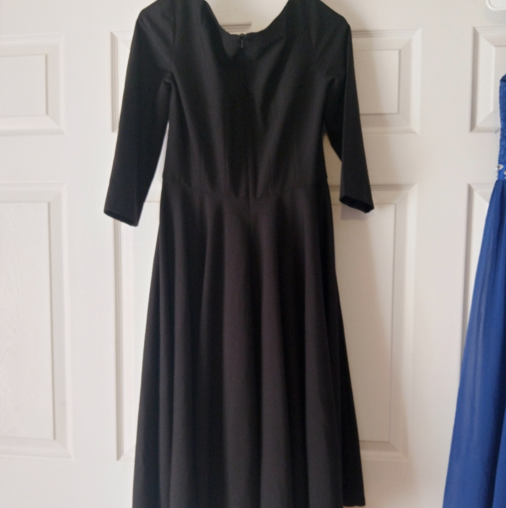 Glamour Bunny 1950s Black Quarter Sleeve Serena Stretch Swing Dress Swing Dre